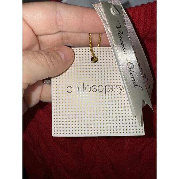 NEW Philosophy Womens Sweater Plus Size XS RED Viscose Blend Chunky Knit Crew - Picture 6 of 10